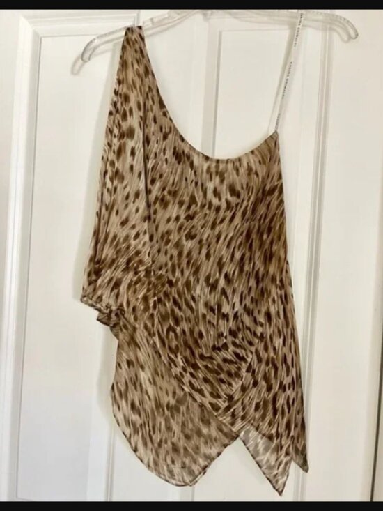 Karina Grimaldi Tops - Karina Grimaldi One-Shoulder Animal 100% Silk Drape Handkerchief Blouse $225.00